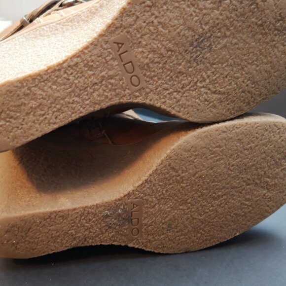 Aldo Ladies Size 7 Brown Knee High Side Zip Lined Faux Leather Wedge Heel Boots - Picture 8 of 13